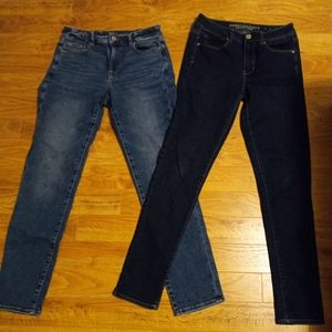TWO PAIR SIZE 8 LONG HI RISE SKINNY AMERICAN EAGLE JEANS